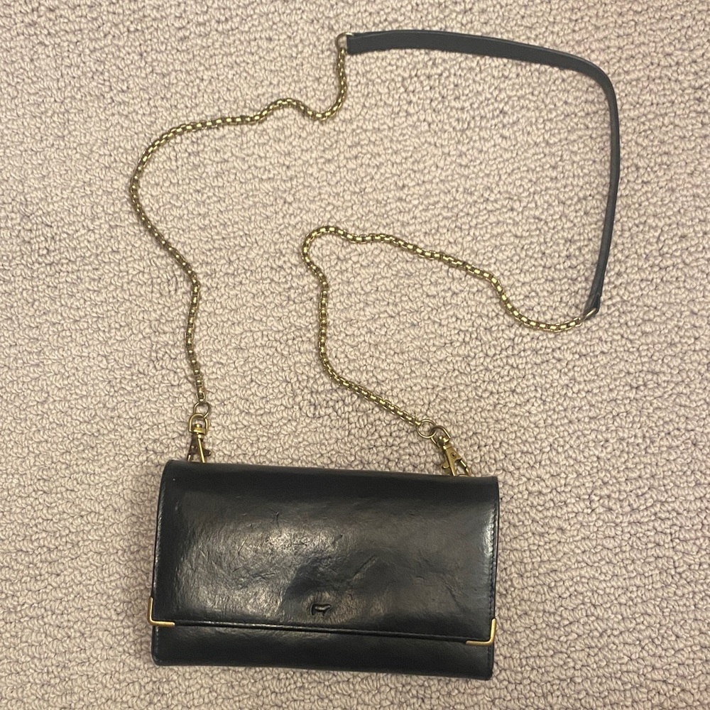 Will Leather Goods Black Crossbody Bag with Gold Chain